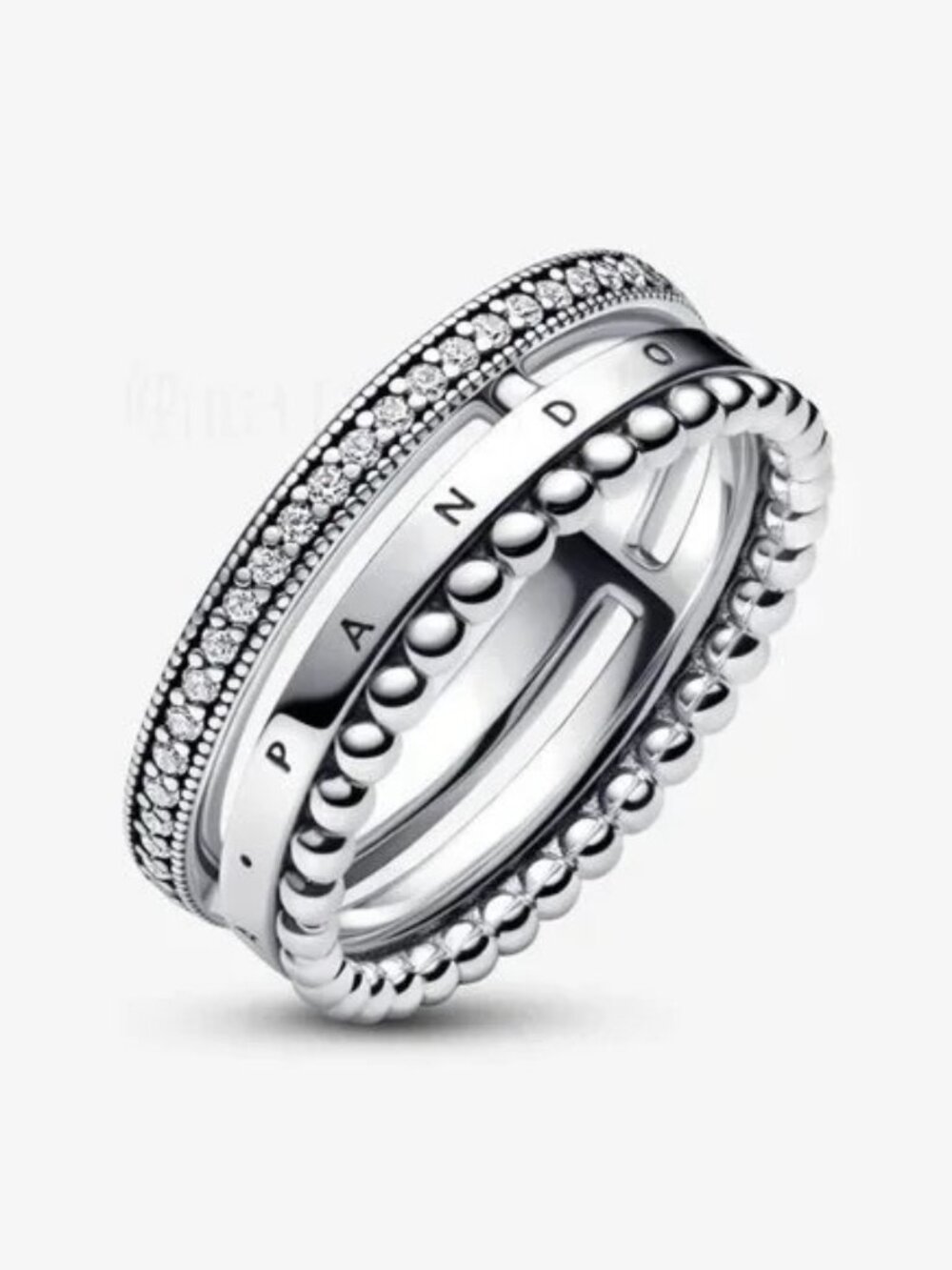 Pandora Silver Stacking Rings Set with Clear Cubic Zirconia